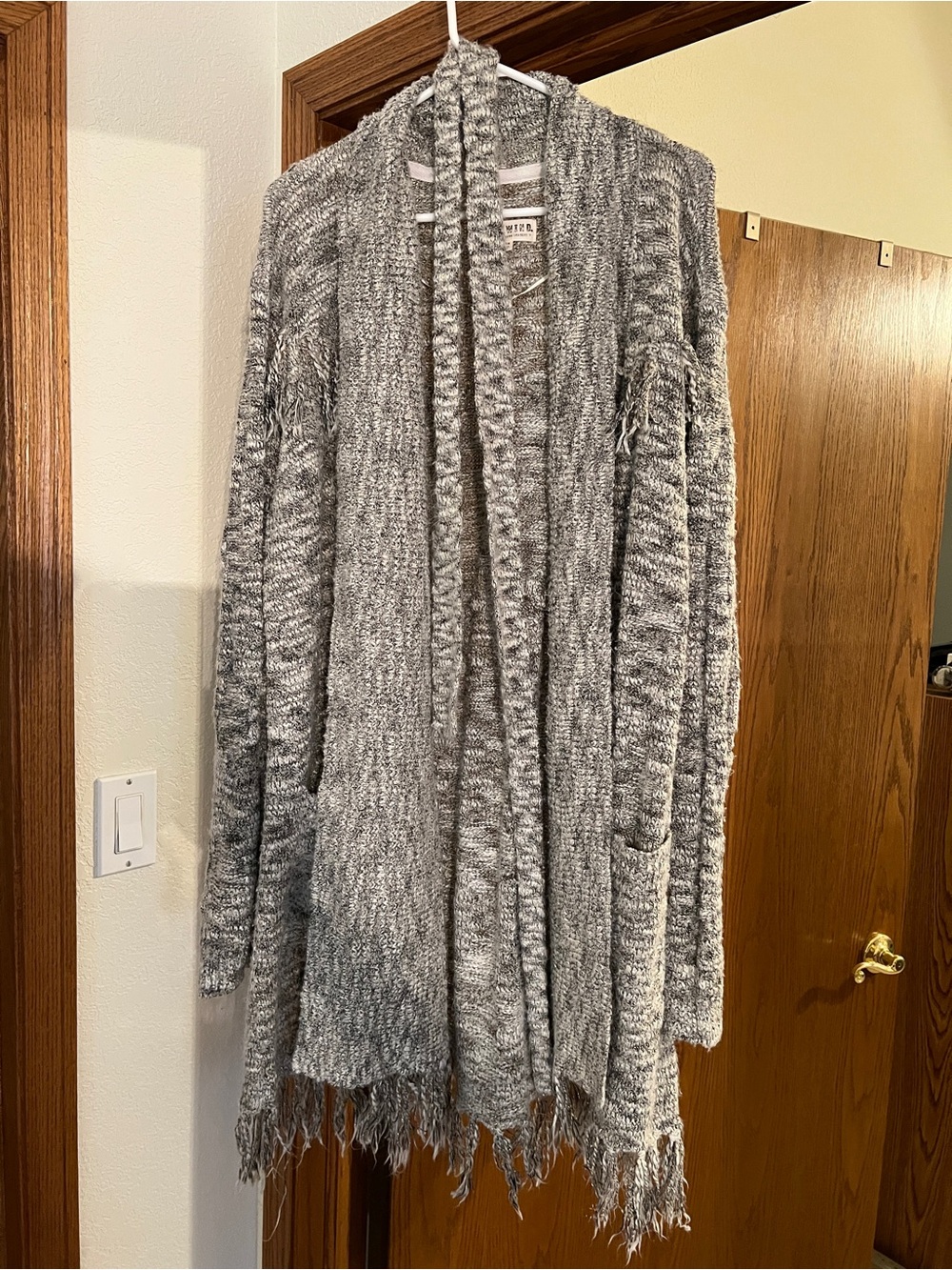 Idyllwind Gray Open-Front Fringe Knit Cardigan